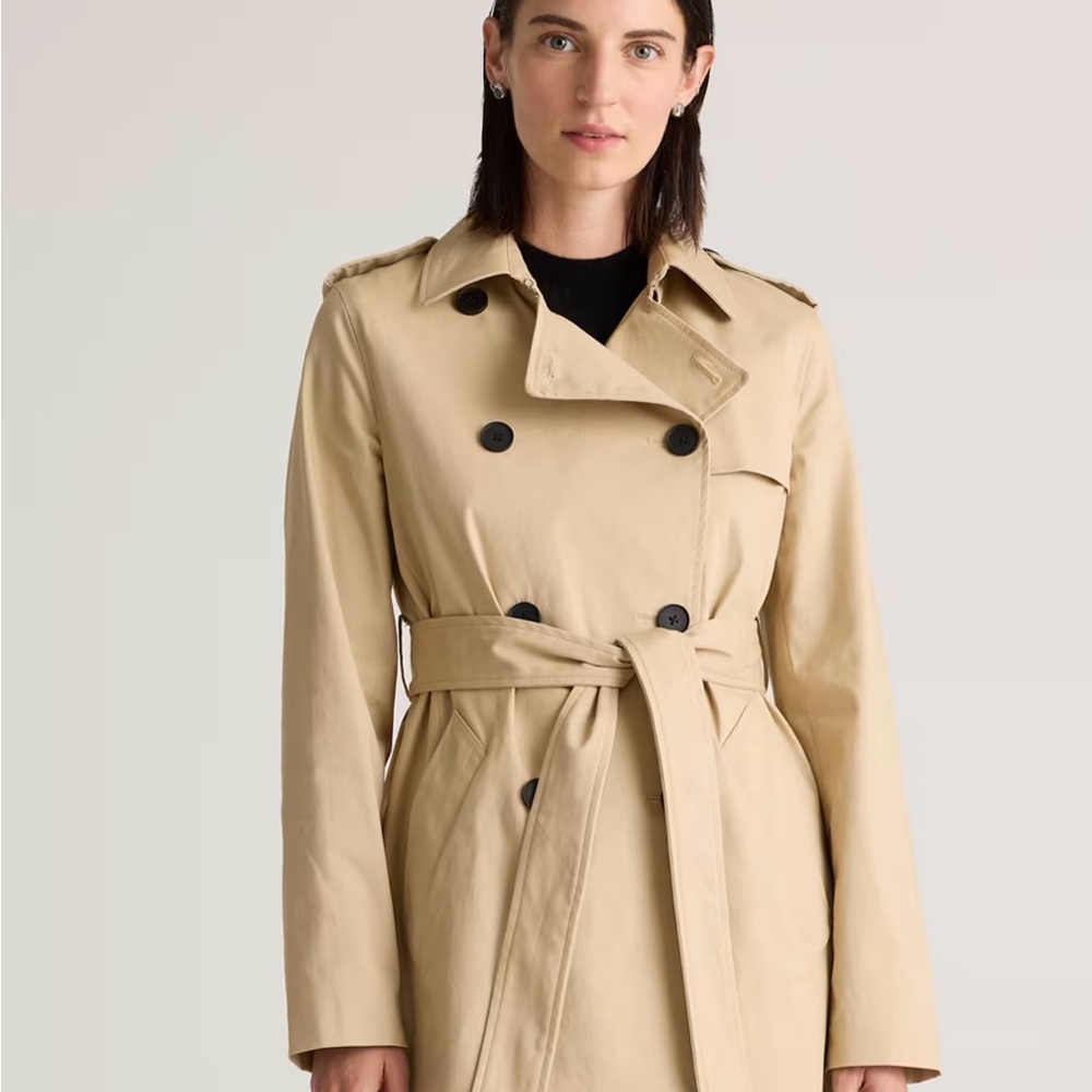 Quince Tan Double-Breasted Trench Coat